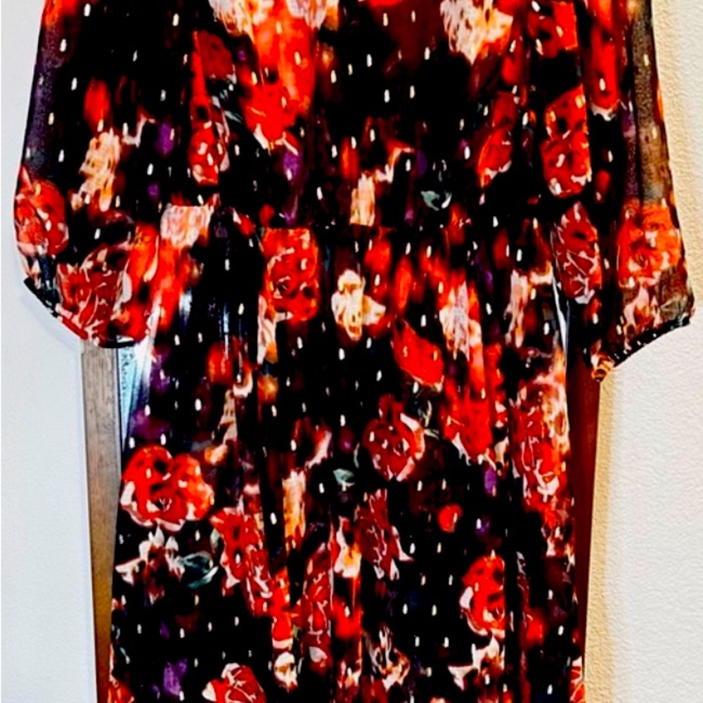 Torrid Smock Mock Neck Sheer Multicolor Midi Dress - Size Torrid 0 - Picture 4 of 4